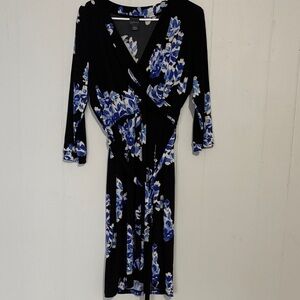 Covington Black and Blue Floral Long Sleeve Dress